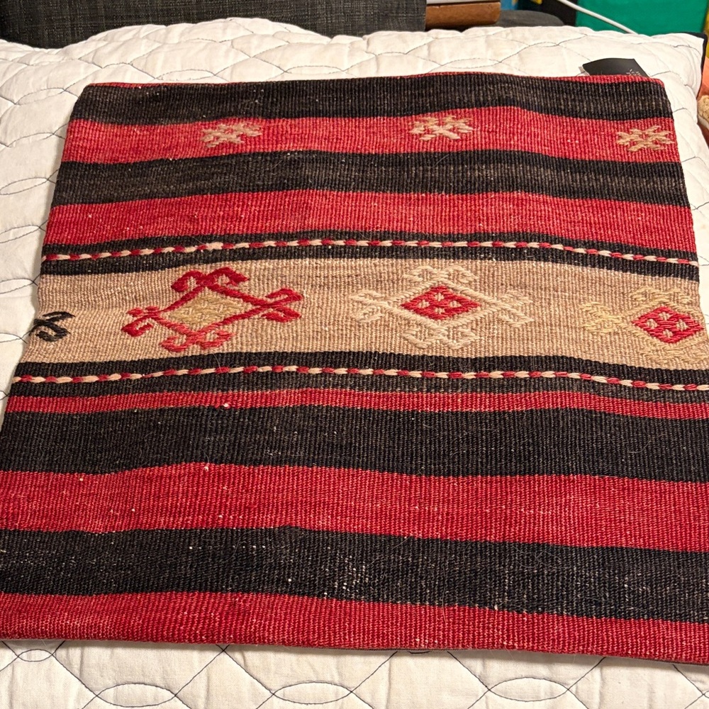 Decorative Southwestern Stripe Accent Pillow Cover in Red, Black & Tan